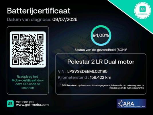 Polestar 2 Long Range Dual Motor Launch Edition 78 kWh 408pk 2021 (Origineel-NL), L-472-LX