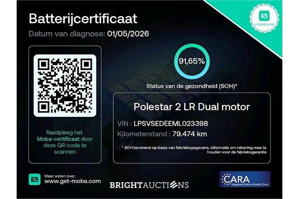 Polestar 2 Long Range Dual Motor Launch Edition 78 kWh 2021 (Origineel-NL), L-180-BZ