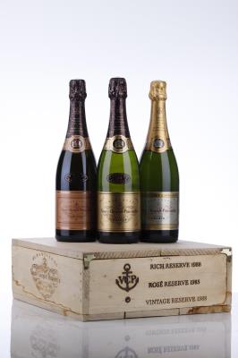 VEUVE CLICQUOT COLLECTION CASE 1985 ROSE RESERVE BRUT + 1988 VINTAGE RESERVE BRUT + 1988 RICH RESERVE DEMI SEC  - Veuve Clicqout - 3 Bottles - Owc 3