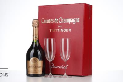 TAITTINGER COMTES DE CHAMPAGNE ROSE 1986 - Taittinger - 1 Bottle - Oc 1 with 2 Baccarat glasses