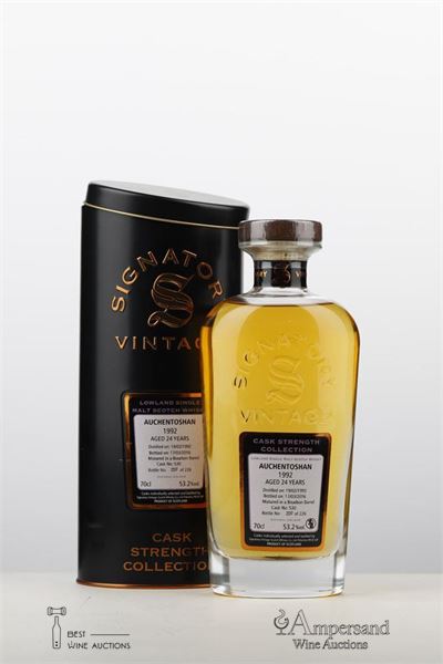 AUCHENTOSHAN 24 Y SINGLE MALT 1992 - Signatory - 53,2 ABV - Distilled in 1992 - Bottled in 2016 - Cask no: 530 - Bottle no: 220 of 226 - 1 Bottle - Tube