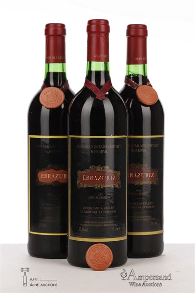 ERRAZURIZ DON MAXIMIANO ESTATE RESERVA (SPECIAL RESERVE) 1989 - Errazuriz - 3 Bottles - Owc 3