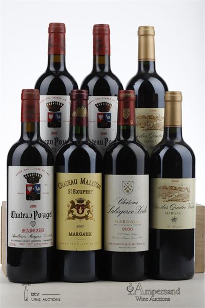 POUGET 3*2005 + LABEGORCE ZEDE 1*2006 + MALESCOT ST EXUPERY 1*2007 + CLOS DES QUATRE VENTS 2*2008   - Mc - 7 Bottles