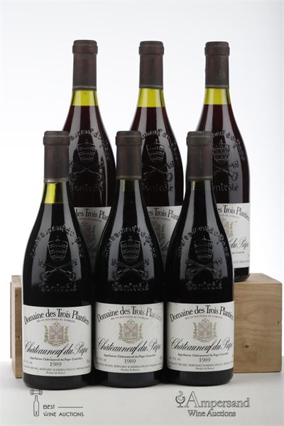 CHATEAUNEUF DU PAPE DOMAINE DES TROIS PLANTIERS 1989 - Michel Bernard Sommelongue - 6 Bottles