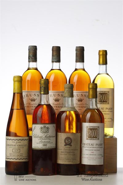 MIXED LOT 1982 RIEUSSEC - 1983 PAJOT - 1959 LAHONADE - 1982 SUDUIRAUT - 1976 GRILLET  NV - Mc - 8 Bottles