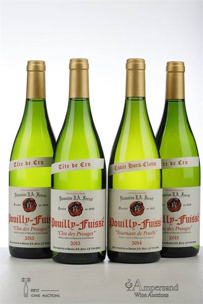 POUILLY FUISSE TOURNANT DE POUILLY CUVEE 1*HORS CLASSE + 3* TETE DE CRU *2014 + CLOS DES PROUGES 3*2015   - J. A. Ferret - 4 Bottles