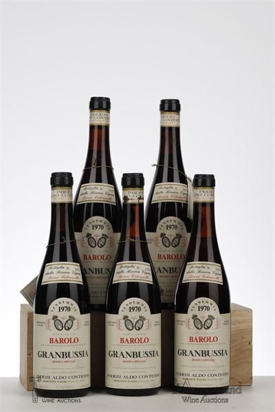 BAROLO RISERVA SPECIALE GRANBUSSIA BRICCO COLONNELLO 1970 - Conterno Aldo - 5 Bottles