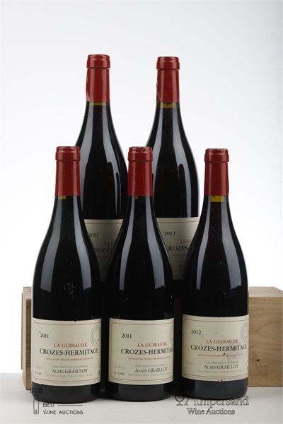 CROZES HERMITAGE LA GUIRAUDE 3*2011 + 2*2012  - Alain Graillot - 5 Bottles