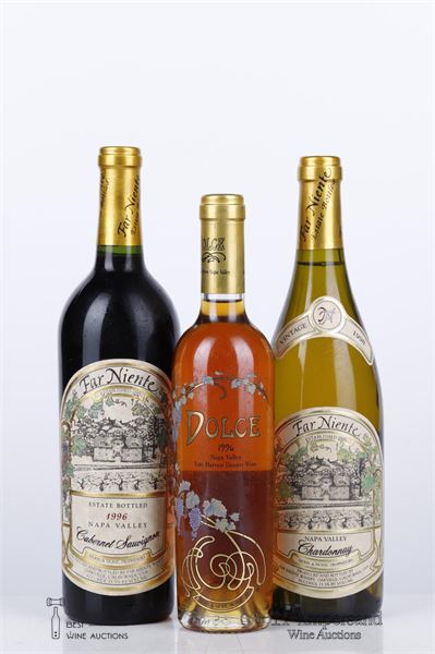 FAR NIENTE ARTIST CASE "MARCHING BAND" BY GUY BUFFET (1998 CHARDONNAY + 1996 CABERNET SAUVIGNON + 1996 DOLCE + 3 GLASSES) NV - Far Niente - 3 Bottles - Owc
