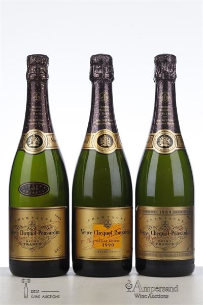 VEUVE CLICQUOT PONSARDIN VINTAGE RESERVE TRILOGIE 1988/1989/1990 NV - Veuve Clicquot Ponsardin - 3 Bottles - Owc 3