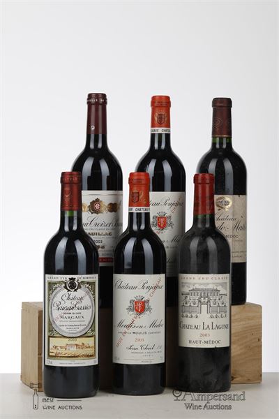 MIXED LOT BORDEAUX 6 BOTTLES NV - 2001 Sociando Mallet / 2003 Rauzan Gassies / 2003 Croizet Bages / 2003 La Lagune / 2*2003 Poujeaux - 1 Bottle