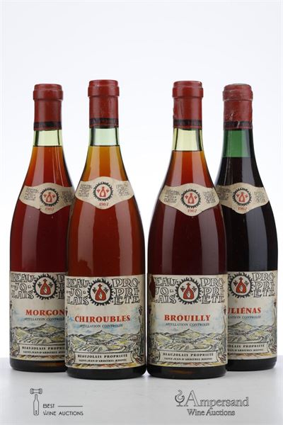 BEAUJOLAIS CHIROUBLES 1* + MORGON 1* + BROUILLY 1* + JULIENAS 1* 1967 - Saint Jean d'Ardieres - 4 Bottles