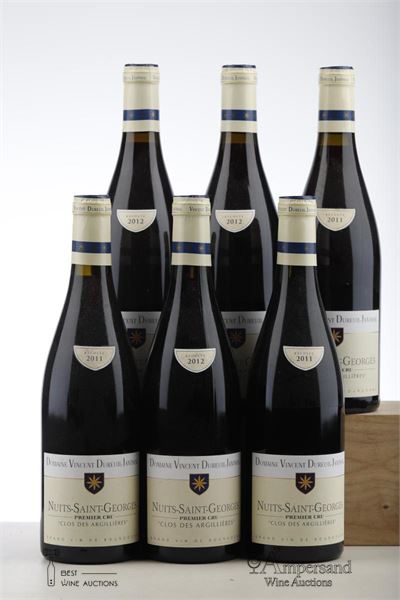 NUITS ST GEORGES CLOS DES ARGILLIERES 3*2011 + 3*2012   - Dureuil Janthial - 6 Bottles