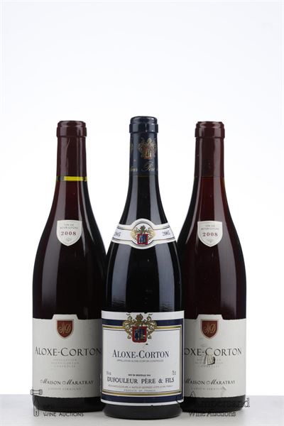 MIXED LOT ALOXE CORTON 2005 - 2008  NV - Dufouleur - Maratray - 3 Bottles