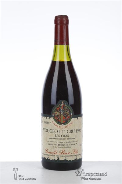 VOUGEOT LES CRAS 1992 - Tastevin - Grivelet - 1 Bottle