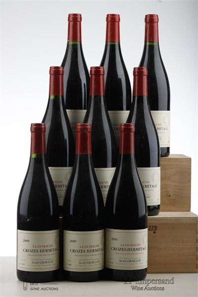 CROZES HERMITAGE LA GUIRAUDE 5*2009 + 4*2010   - Alain Graillot - 9 Bottles