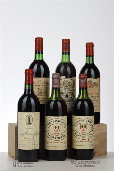 MIXED LOT BORDEAUX 6 BOTTLES NV - 1975 Camensac / 1978 De Sales / 2*1978 Pavie Macquin / 1981 Vray Croix de Gay / 1982 La Melissiere - 1 Bottle