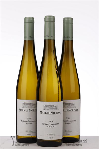 RIESLING ZELTINGER SONNENUHR AUSLESE *** GREEN CAPSULE 2016 - Markus Molitor - 3 Bottles