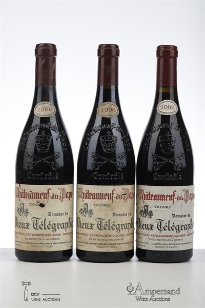 CHATEAUNEUF DU PAPE VIEUX TELEGRAPHE LA CRAU 2*1998 + 1*2006  - Brunier - 3 Bottles