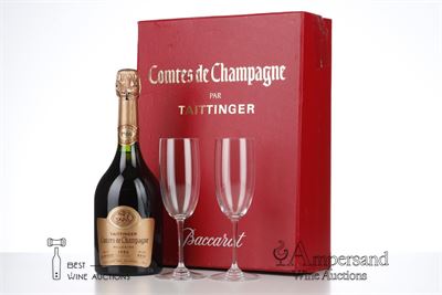 TAITTINGER COMTES DE CHAMPAGNE ROSE 1986 - Taittinger - 1 Bottle - Oc 1 with 2 Baccarat glasses