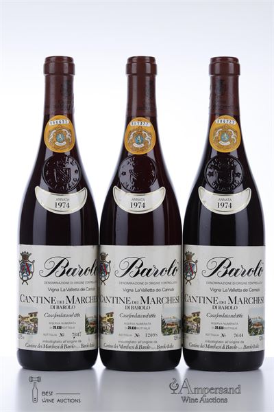 BAROLO VIGNA LA VALLETTA CANNUBI 1974 - Marchesi di Barolo - 3 Bottles