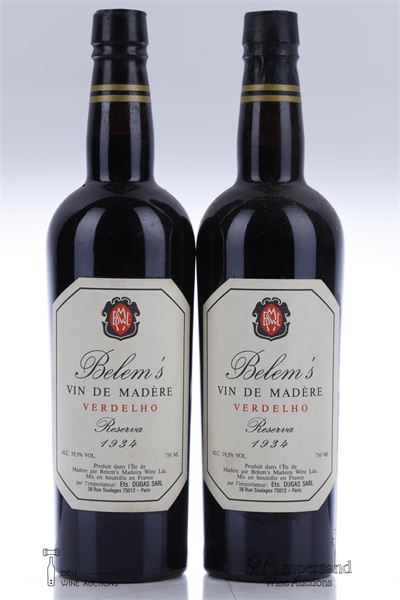 MADEIRA BELEMS VERDELHO RESERVA 1934 - Belem's - Mise en bouteille par l'Importateur - 2 Bottles