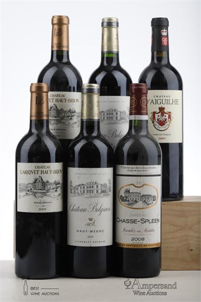 BELGRAVE 2*2009 + LARRIVET HAUT BRION 2*2009 + CHASSE SPLEEN 1*2008 + D'AIGUILHE 1*2009   - Mc - 6 Bottles
