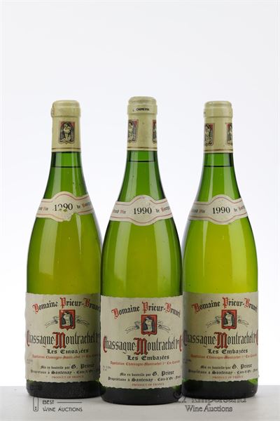 CHASSAGNE MONTRACHET BLANC LES EMBRAZEES 1990 - Prieur Brunet - 3 Bottles