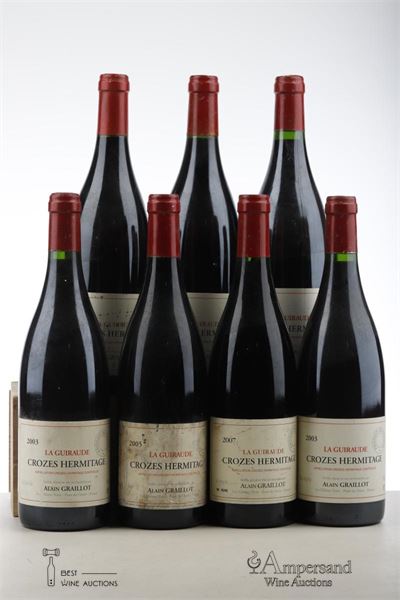 CROZES HERMITAGE LA GUIRAUDE 3*2003 + 1*2005 + 2*2006 + 1*2007   - Alain Graillot - 7 Bottles