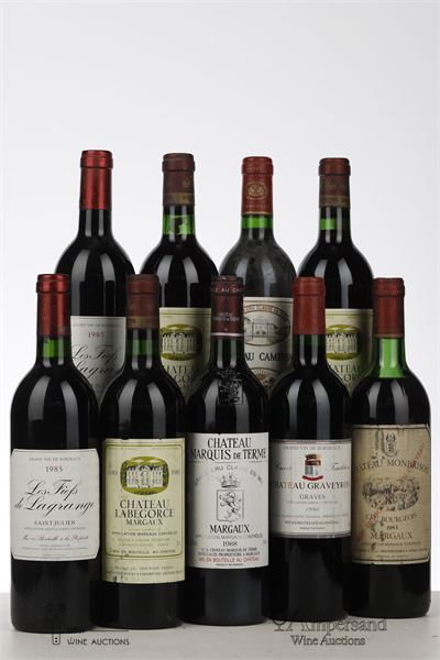 MIXED LOT BORDEAUX 9 BOTTLES NV - 1983 Camensac / 3*1983 Labegorce / 1983 Monbrison / 2*1985 Les Fiefs de Lagrange / 1988 Marquis de Terme / 1996 Gravyron - 1 Bottle