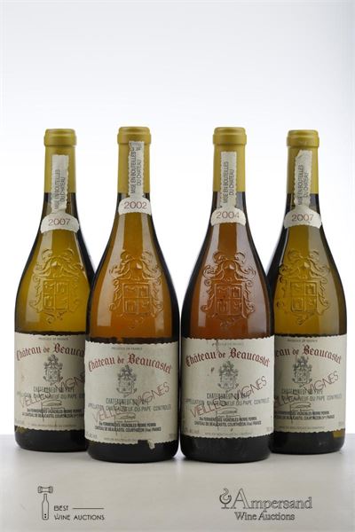 CHATEAUNEUF DU PAPE BLANC BEAUCASTEL ROUSSANNE VIEILLES VIGNES 1*2002 + 1*2004 + 2*2007   - Beaucastel - 4 Bottles