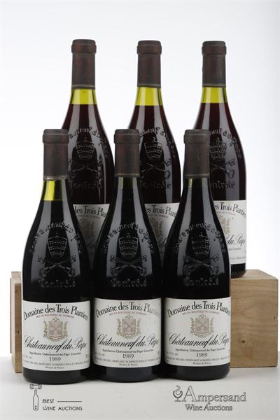 CHATEAUNEUF DU PAPE DOMAINE DES TROIS PLANTIERS 1989 - Michel Bernard Sommelongue - 6 Bottles