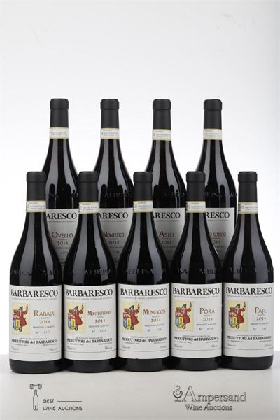 BARBARESCO RISERVA MONTESTEFANO - RIO SORDO - PAJE - ASILI - OVELLO - PORA - MONTEFICO - MUNCAGOTA - RABAJA 2014 - Produttori del Barbaresco - 9 Bottles