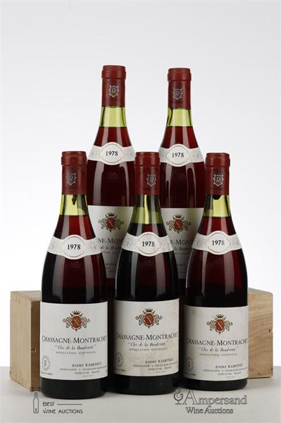CHASSAGNE MONTRACHET CLOS DE LA BOUDRIOTTE 1978 - Andre Ramonet - 5 Bottles