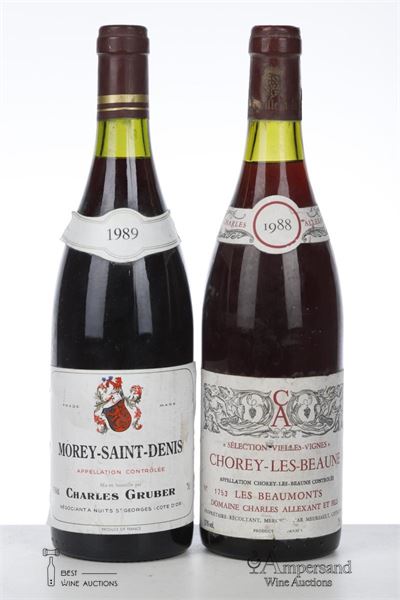 MIXED LOT RED BURGUNDY MIXED - 1989 Morey St Denis Charles Gruber - 1988 Chorey les Beaune Les Beaumonts Charles Allexant - 2 Bottles