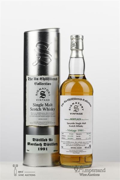 MORTLACH 20 Y SINGLE MALT 1991 - Signatory - 46,0 ABV - Distilled 1991 - Bottled 2011 - Sherry butt - Cask no: 7716 - Bottle no: 129/787 - 1 Bottle - Tube