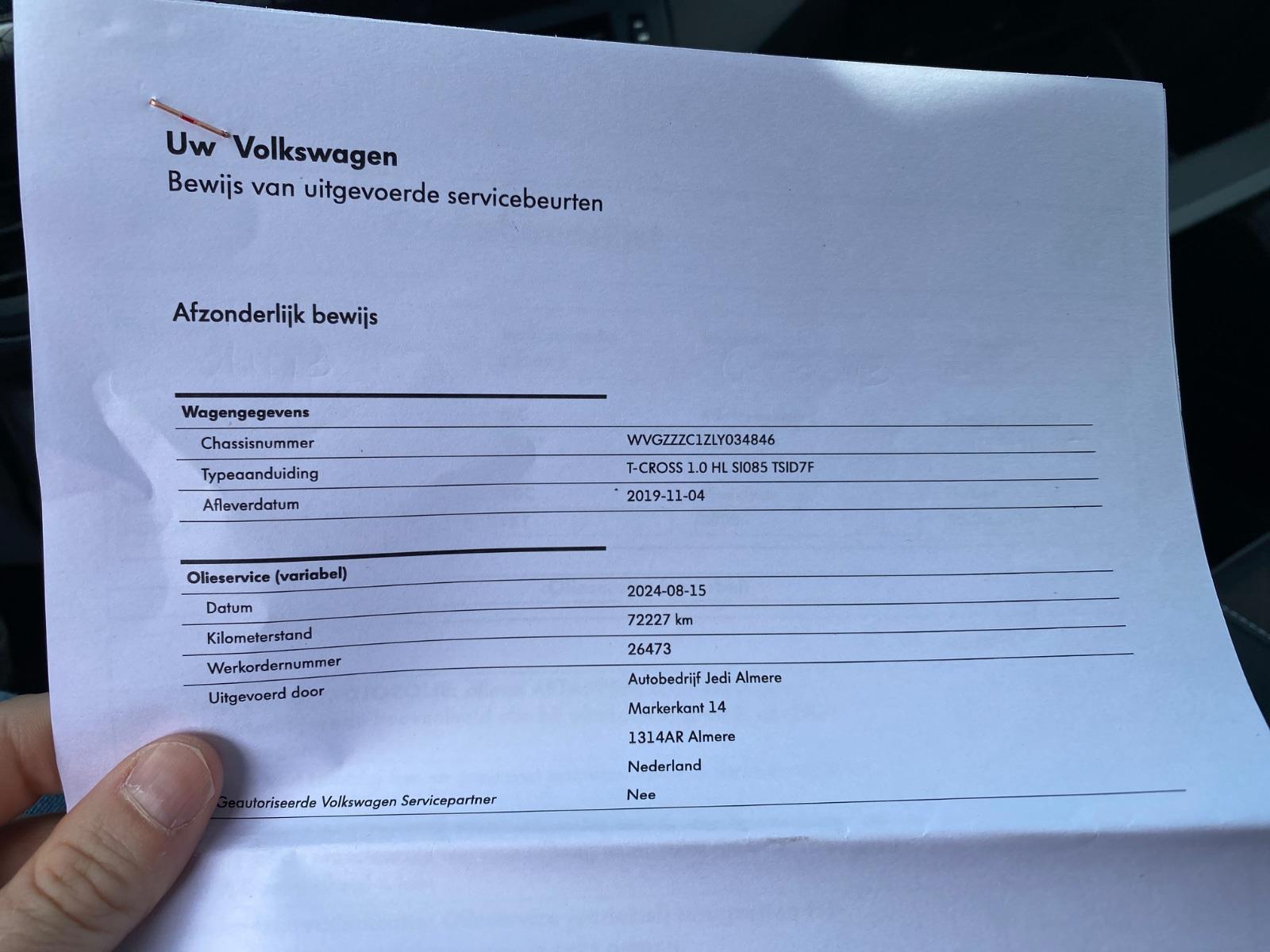 Volkswagen T-Cross 1.0 TSI Style | 2019 | 109.010 km | Automaat | G772NB | NAP: Logisch