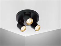 [00962] Round Gu10 Surface-Mounted Spotlight Fixture Triple Cylinder Sand Black And Gold Rotatable – foto 6 – kavel bij Hammertime, Puurs