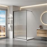 1 X 120x200 Bv Inloopdouche Geribbeld Frosted Met Mat Zwart Frame – kavel bij Hammertime, Bornem