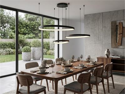 [01208p] Auren Design Pendant Lamp Black 42cm&62cm&82cm Trio Ring 160w Led Cct 3 Colour – kavel bij Hammertime, Puurs