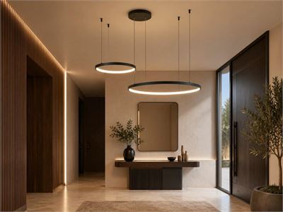 [01190] Orien Design Pendant Lamp Sand Black 80cm&40cm Duo Ring 50w Led Cct 3 Colour & 3-Step Dimming – kavel bij Hammertime, Puurs