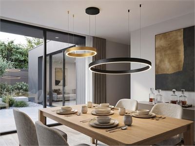 [01199] Duora Design Pendant Lamp Sand Black And Gold 80cm&40cm Duo Ring 60w Led Cct 3 Colour & 3-Step Dimming – kavel bij Hammertime, Puurs