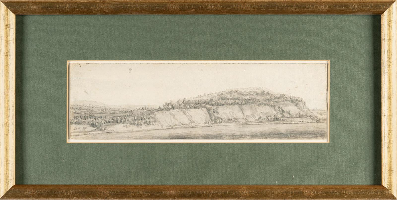 Der Heymenberg bei Rhenen am Rhein (recto); Flussufer mit Felsen und dichtem Wald (verso)