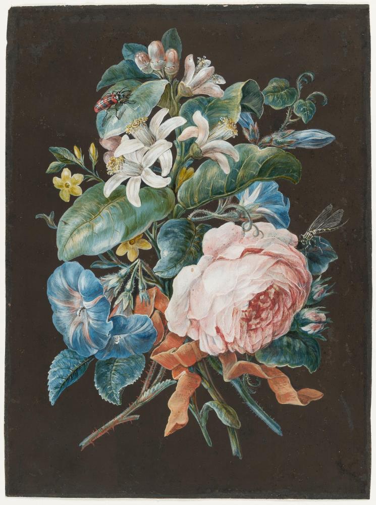 Blumengebinde aus Rose, Prunkwinden und Lilie