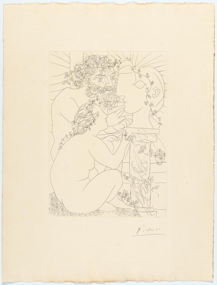 Sculpteur, modèle accroupi et tête sculptée