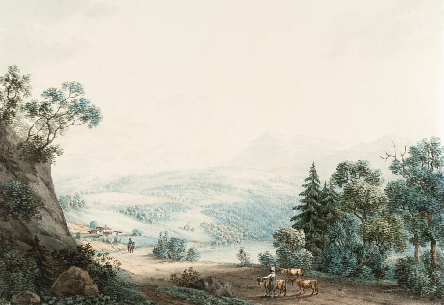 Weite Landschaft mit Ziegenhirte