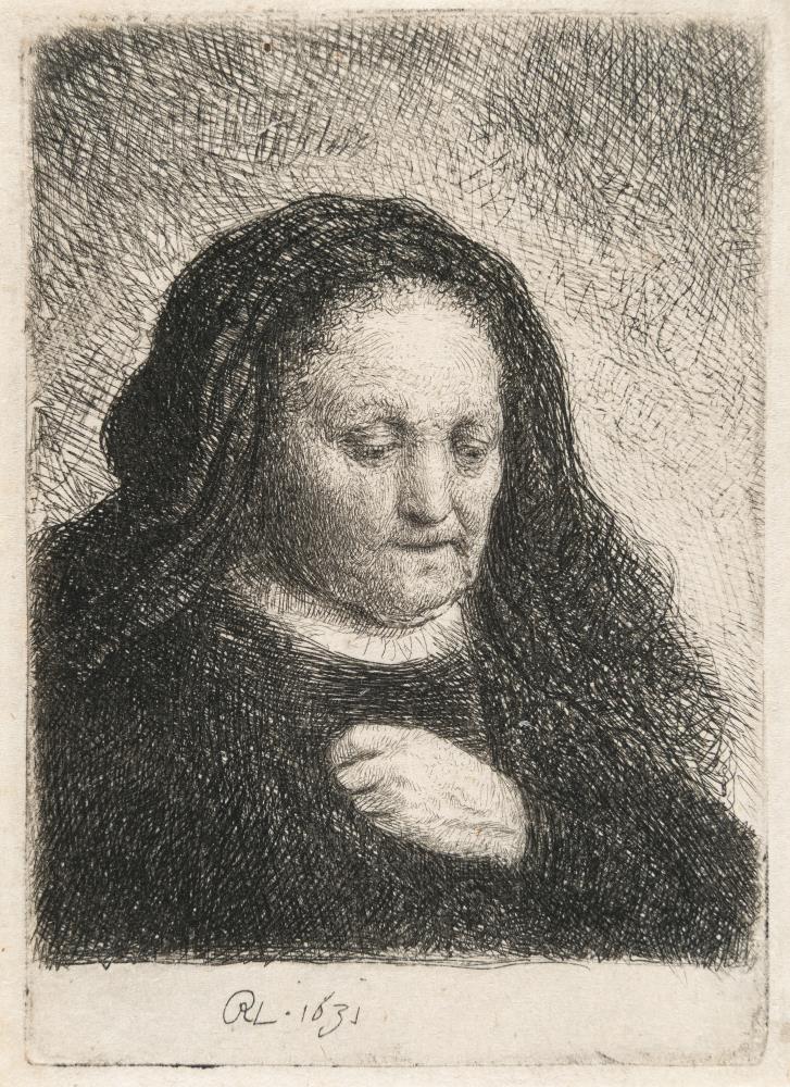 Die Mutter des Künstlers mit der Hand auf der Brust