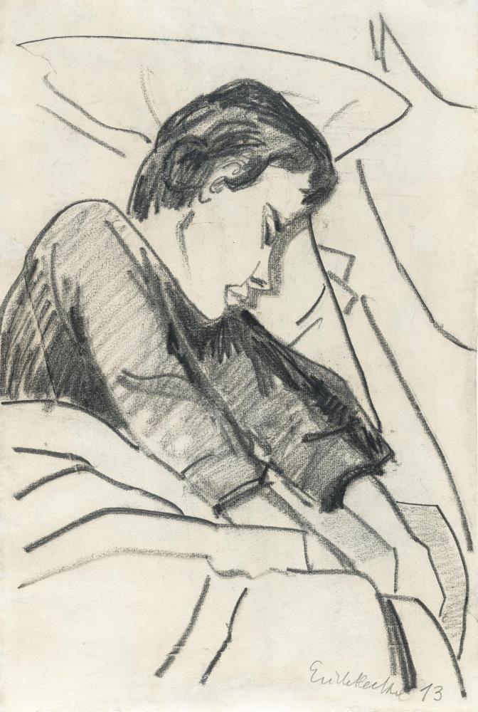 Recto: Schlafendes Mädchen – Verso: Blumen