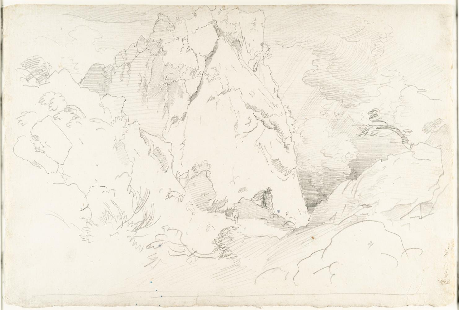 Landschaft mit Schäfer bei aufziehendem Gewitter