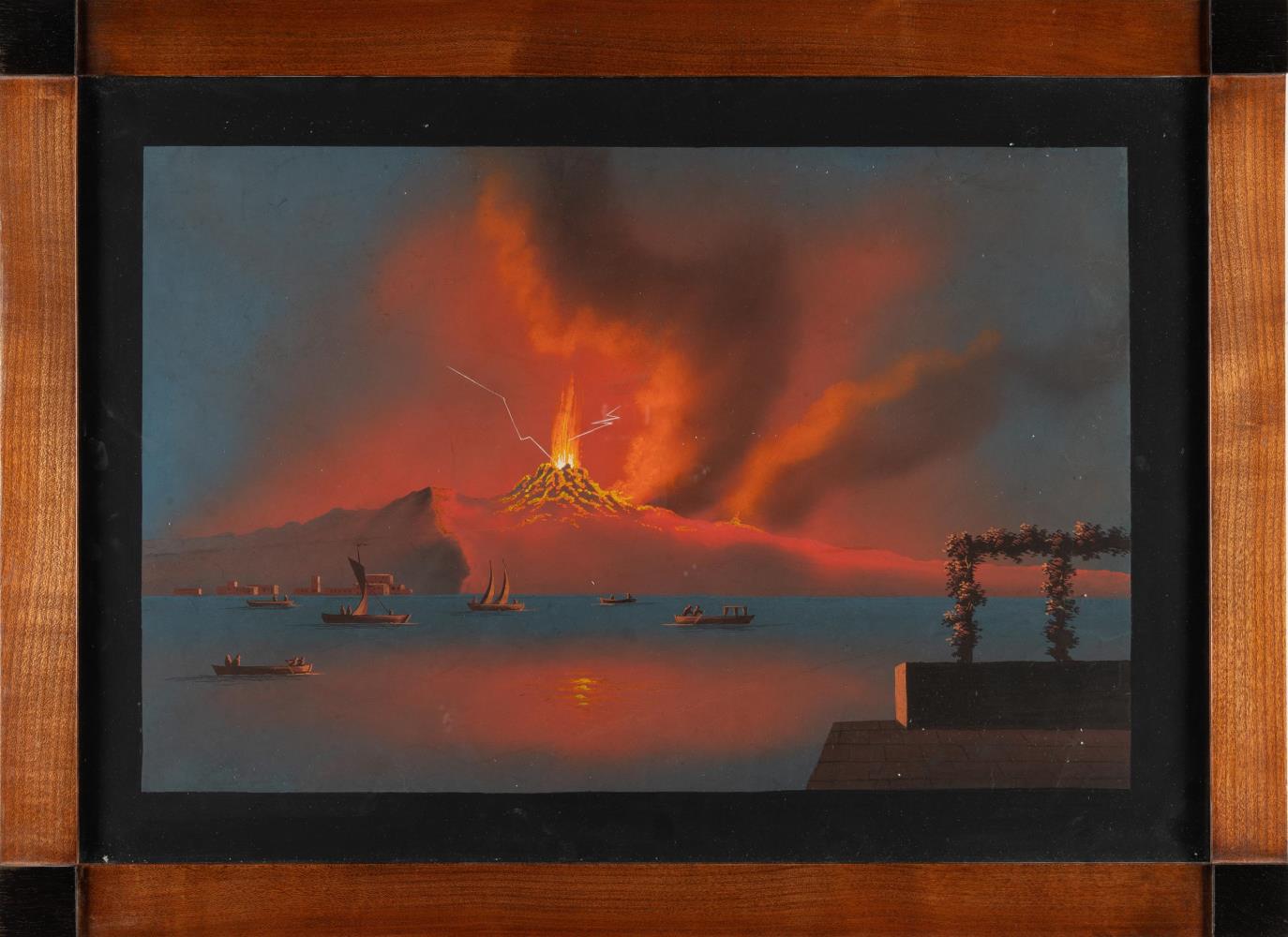 Nächtlicher Vesuvausbruch, begleitet von Blitzen